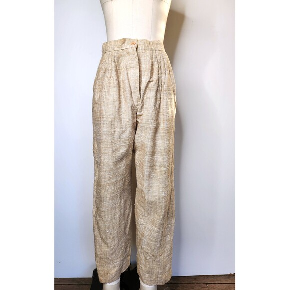 Vintage RAW SILK Beige Pants - High Waisted Pants Cigarette Ankle Trousers M - Picture 4 of 8